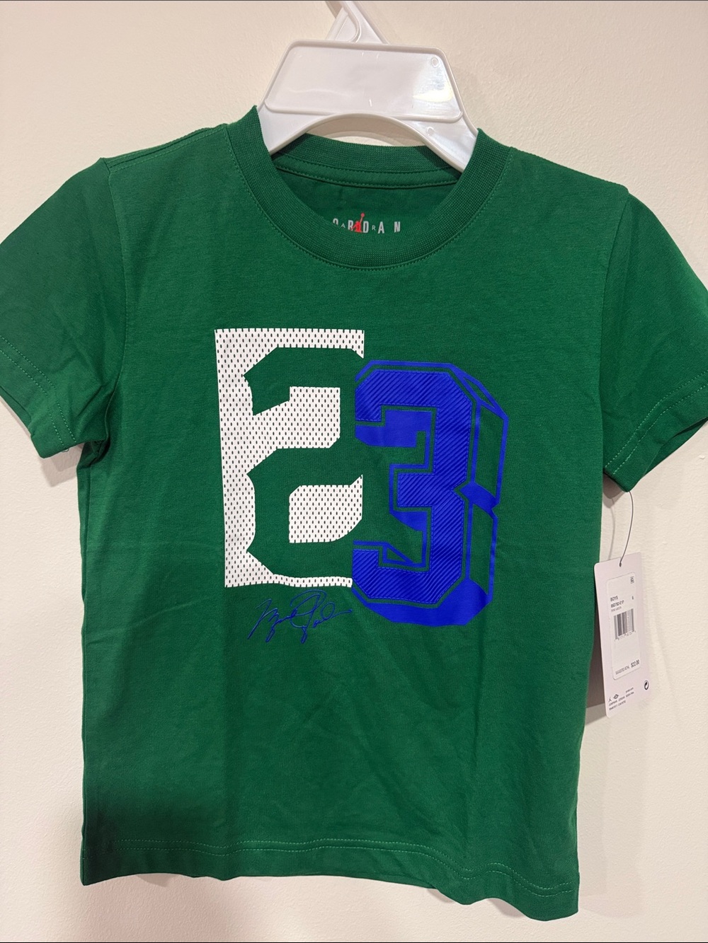 Jordan Kids Green Short-Sleeve Tee with White & Blue '23' Graphic